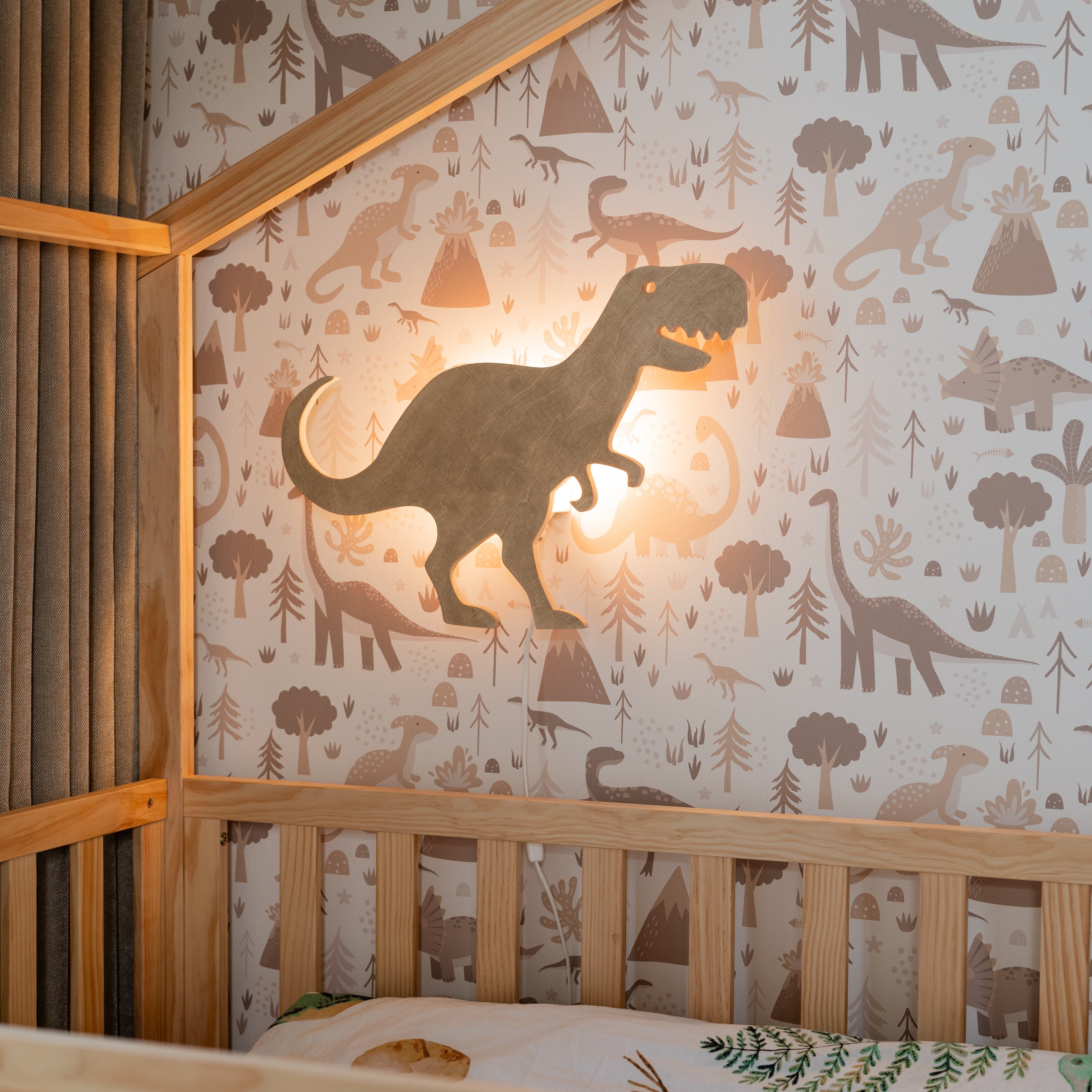 Houten wandlamp kinderkamer | Tyrannosaurus - blank - toddie.nl ®