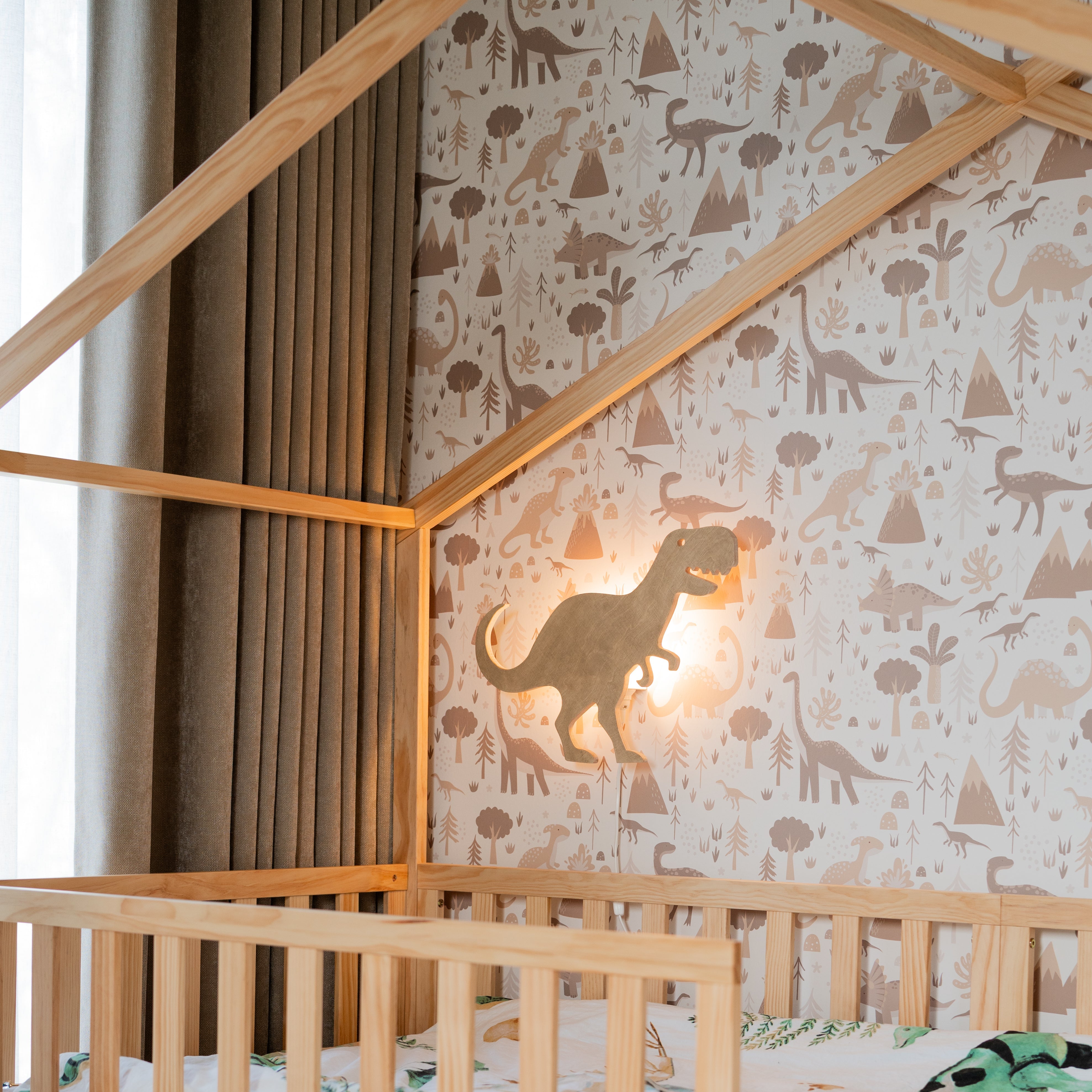 Houten wandlamp kinderkamer | Tyrannosaurus - blank - toddie.nl ®