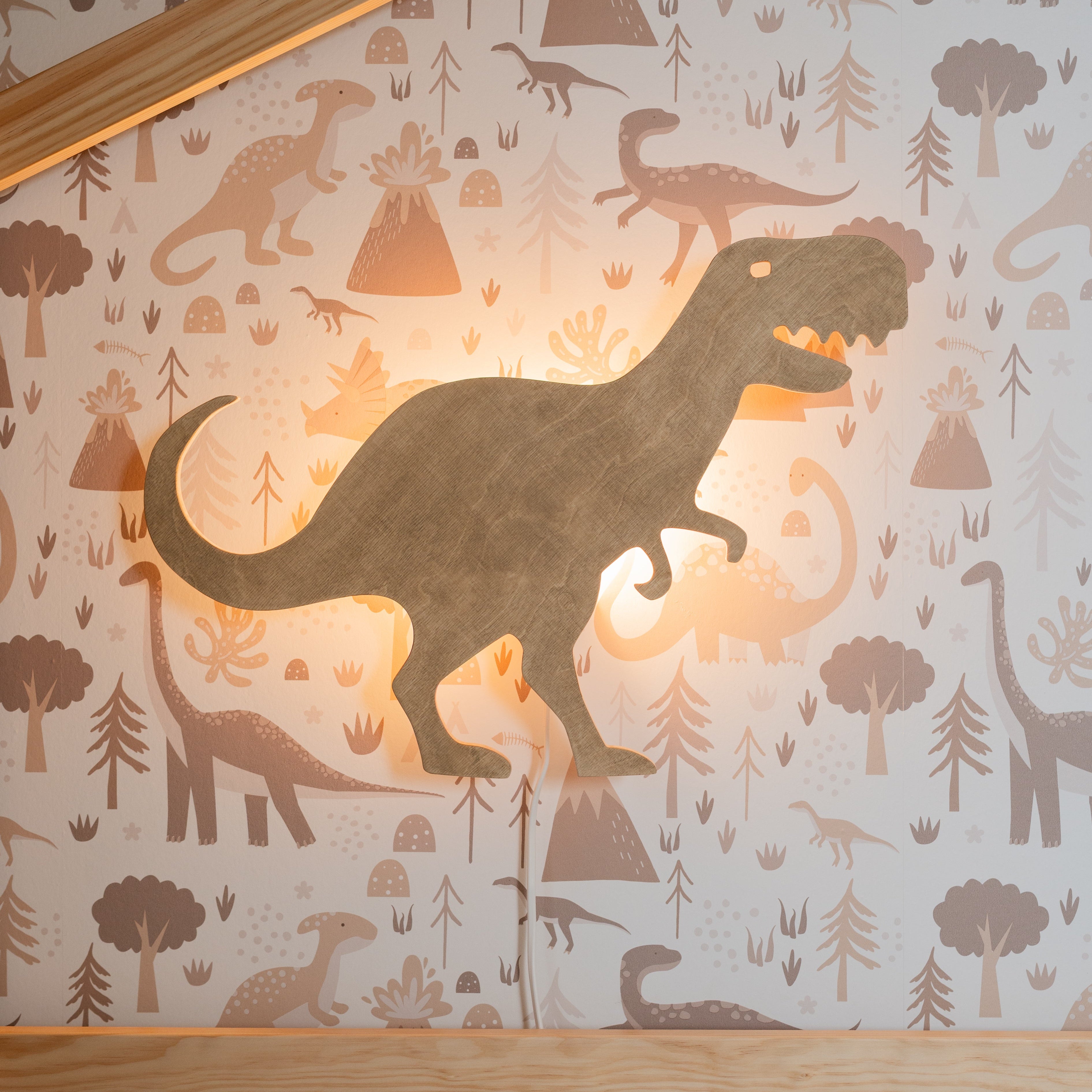 Houten wandlamp kinderkamer | Tyrannosaurus - blank - toddie.nl ®