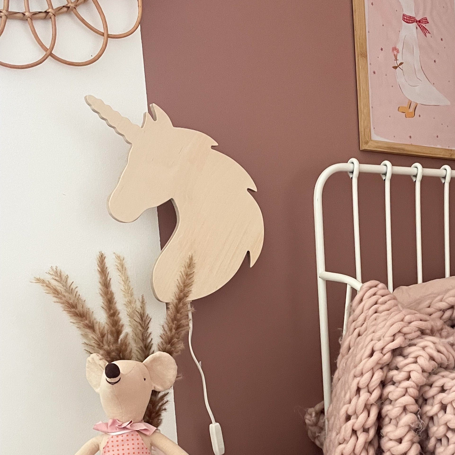 Houten wandlamp kinderkamer | Eenhoorn - blank