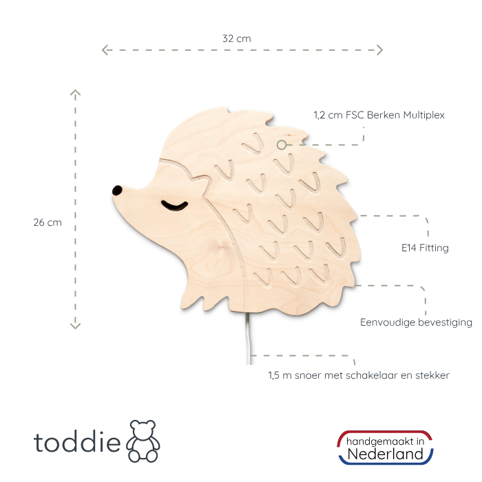 Houten wandlamp kinderkamer | Egel - toddie.nl