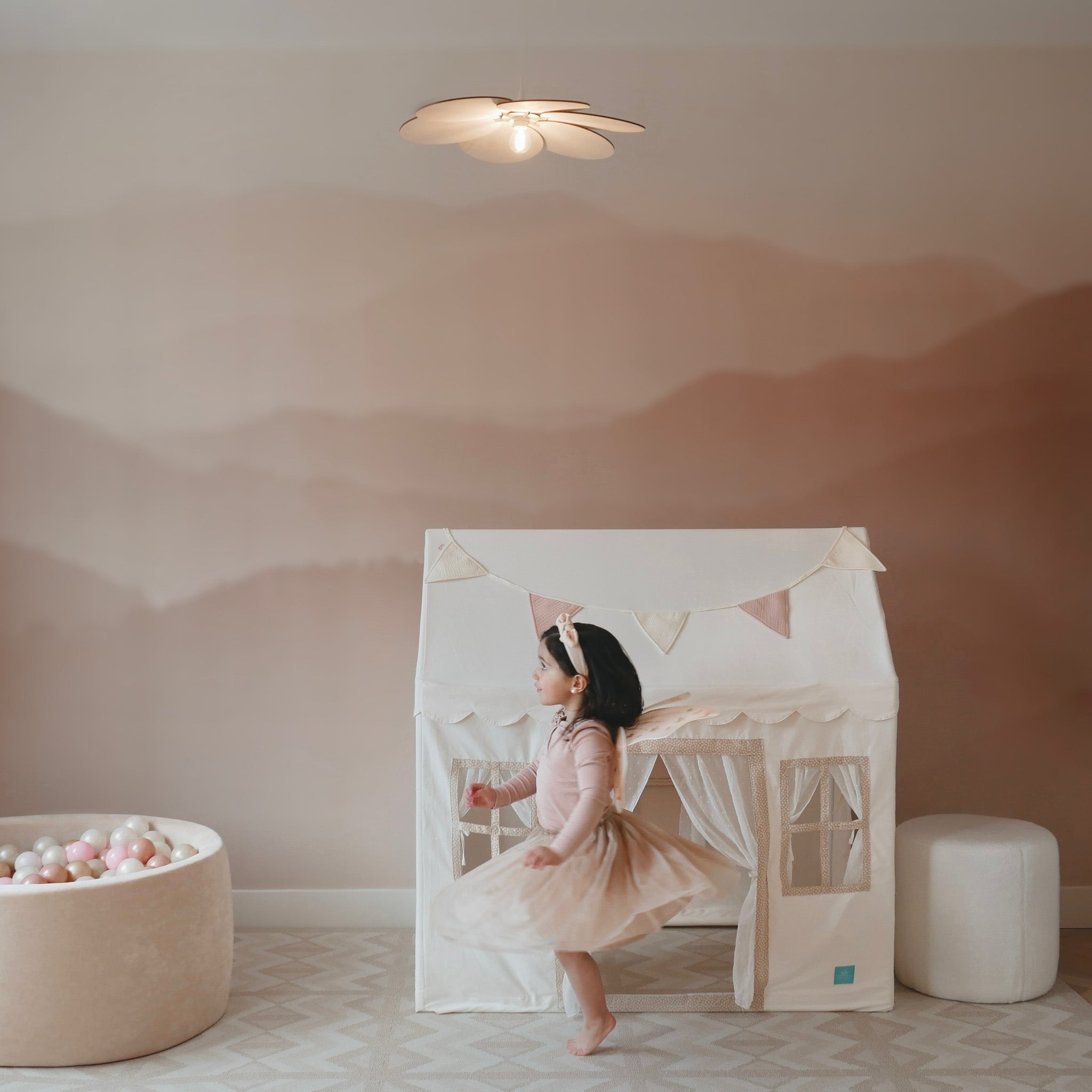 Houten hanglamp kinderkamer | Bloem - blank