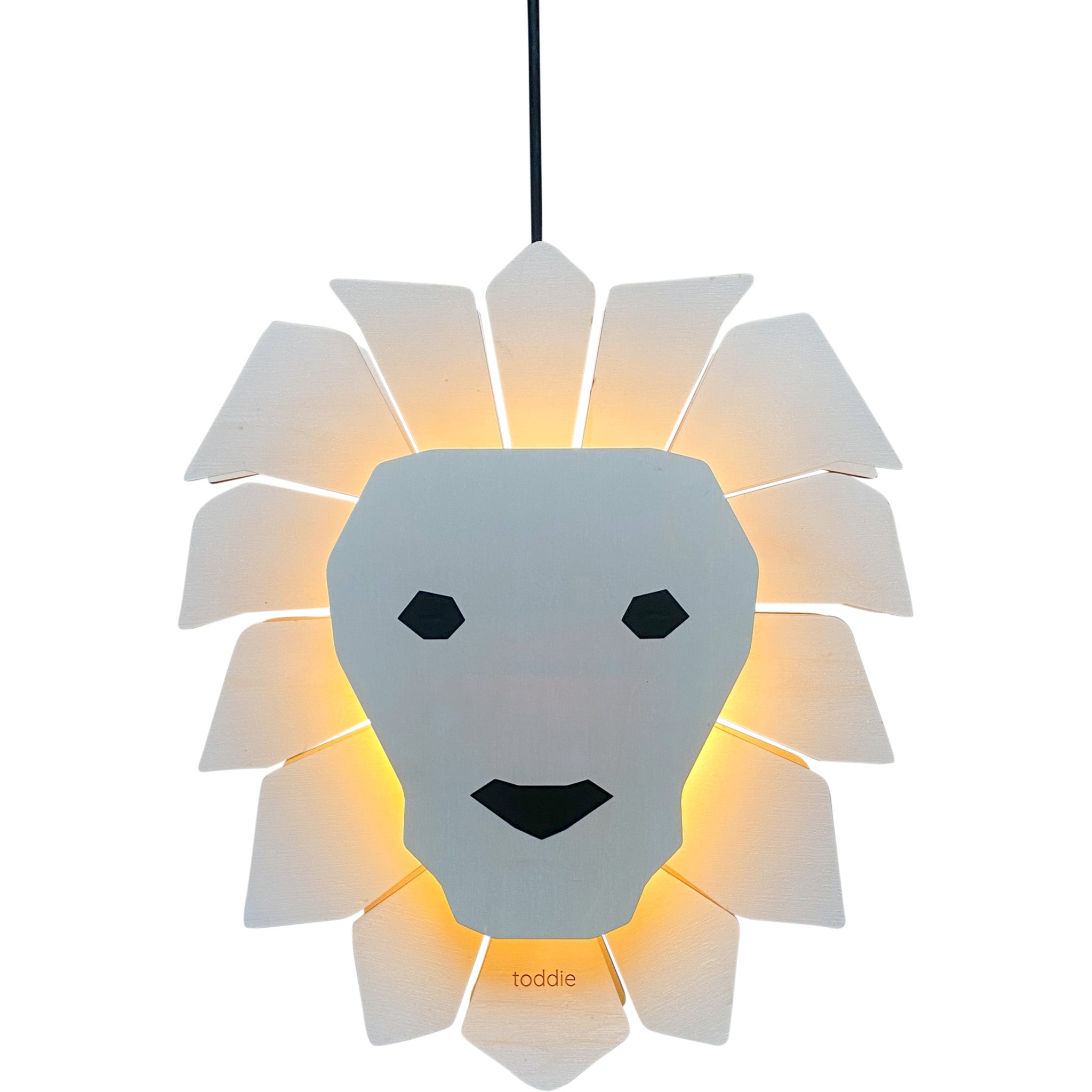 Houten hanglamp kinderkamer | Leeuw - blank