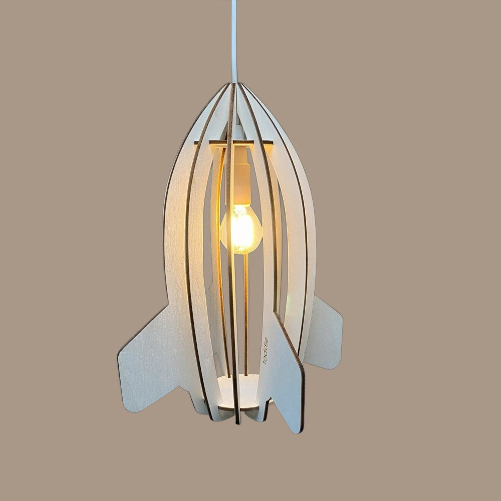Houten hanglamp kinderkamer | Raket - blank