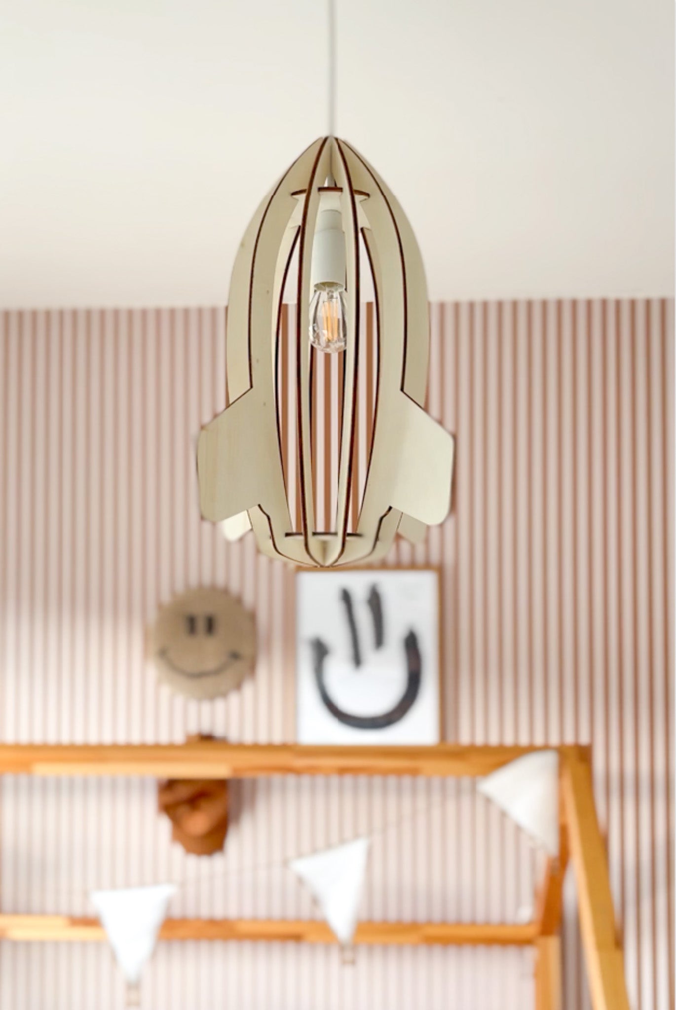 Houten hanglamp kinderkamer | Raket - blank