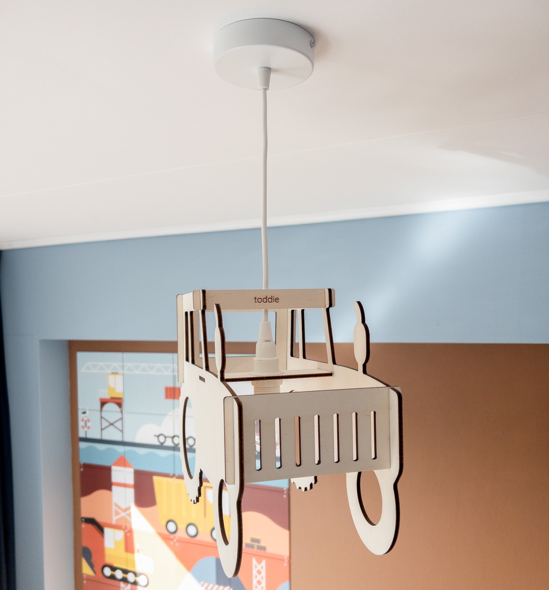 Houten hanglamp kinderkamer | Trekker - blank