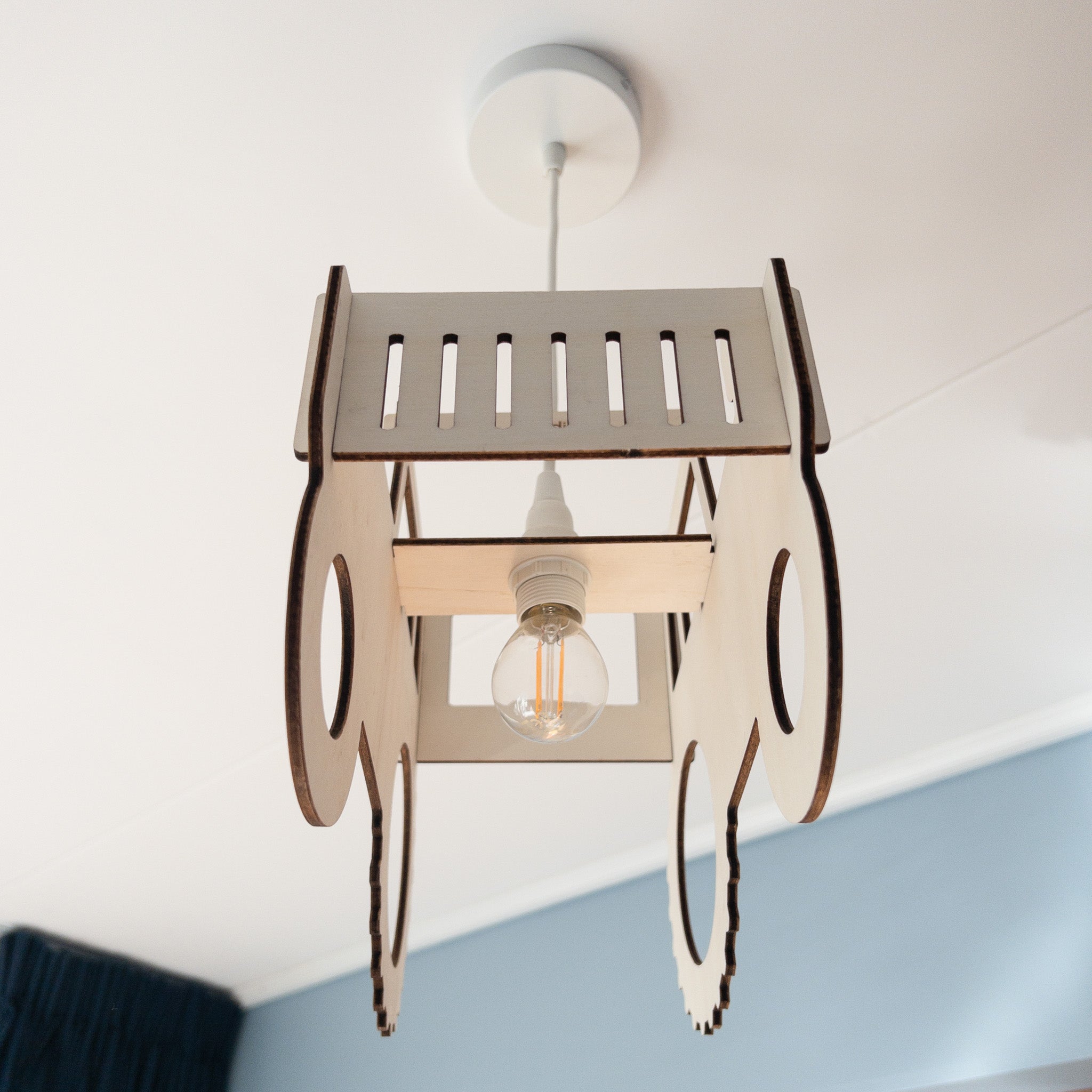 Houten hanglamp kinderkamer | Trekker - blank