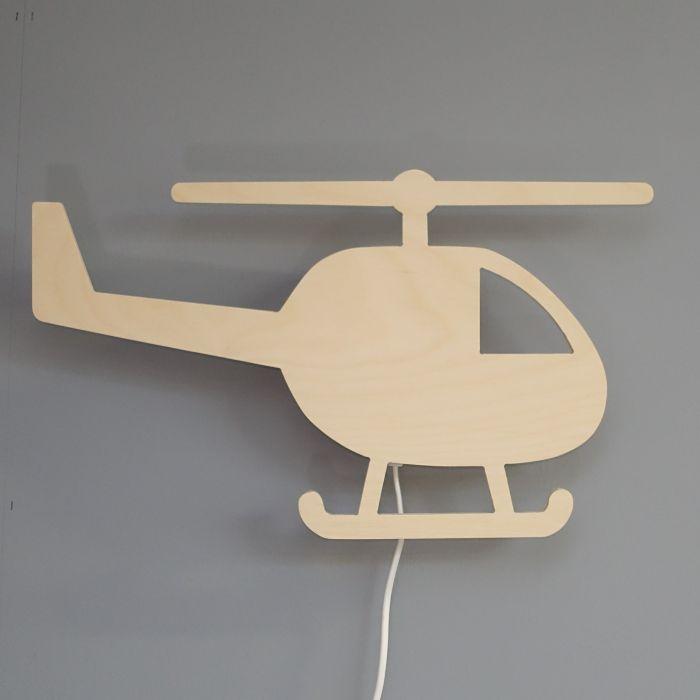 Houten wandlamp kinderkamer | Helikopter - blank