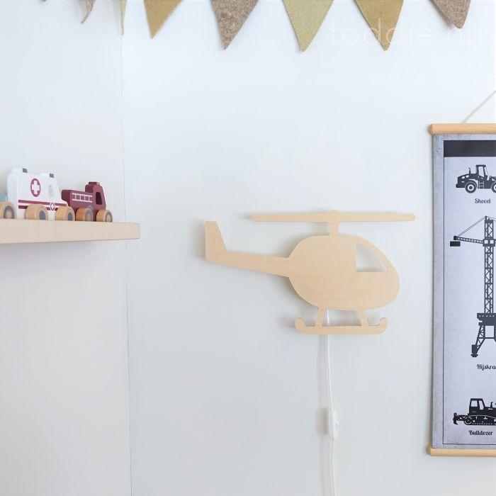 Houten wandlamp kinderkamer | Helikopter - blank