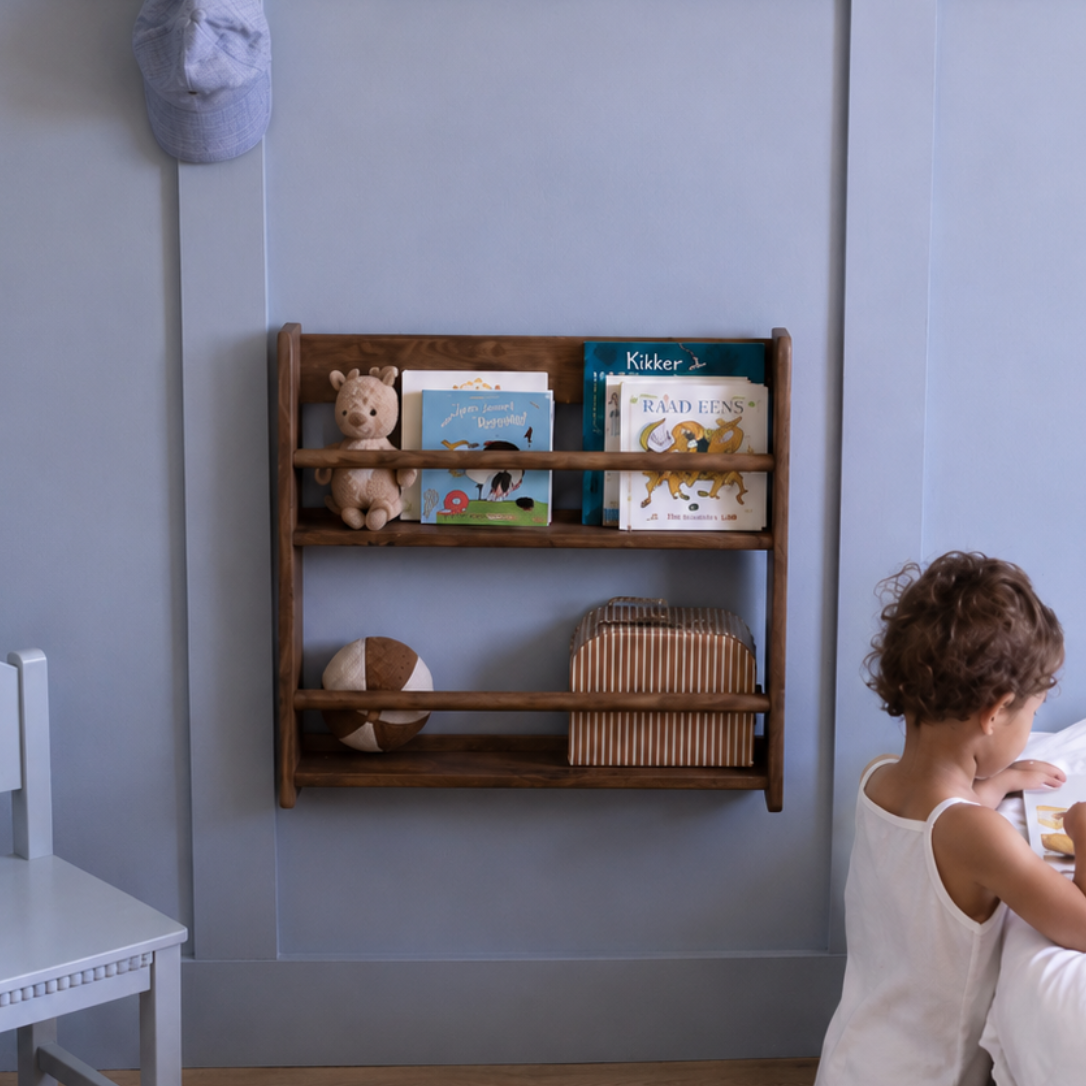 Shelfie montessori boekenrek kinderkamer | 2 planken - Wengé gebeitst
