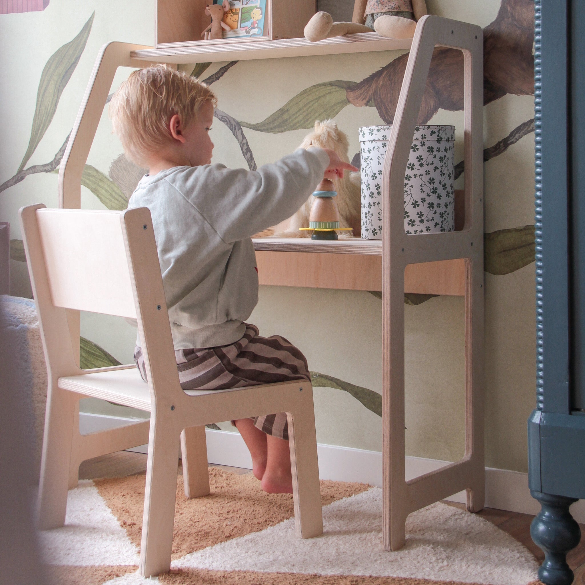 Moodie montessori houten bureau kinderkamer 2-7 jaar | Met stoel - blank