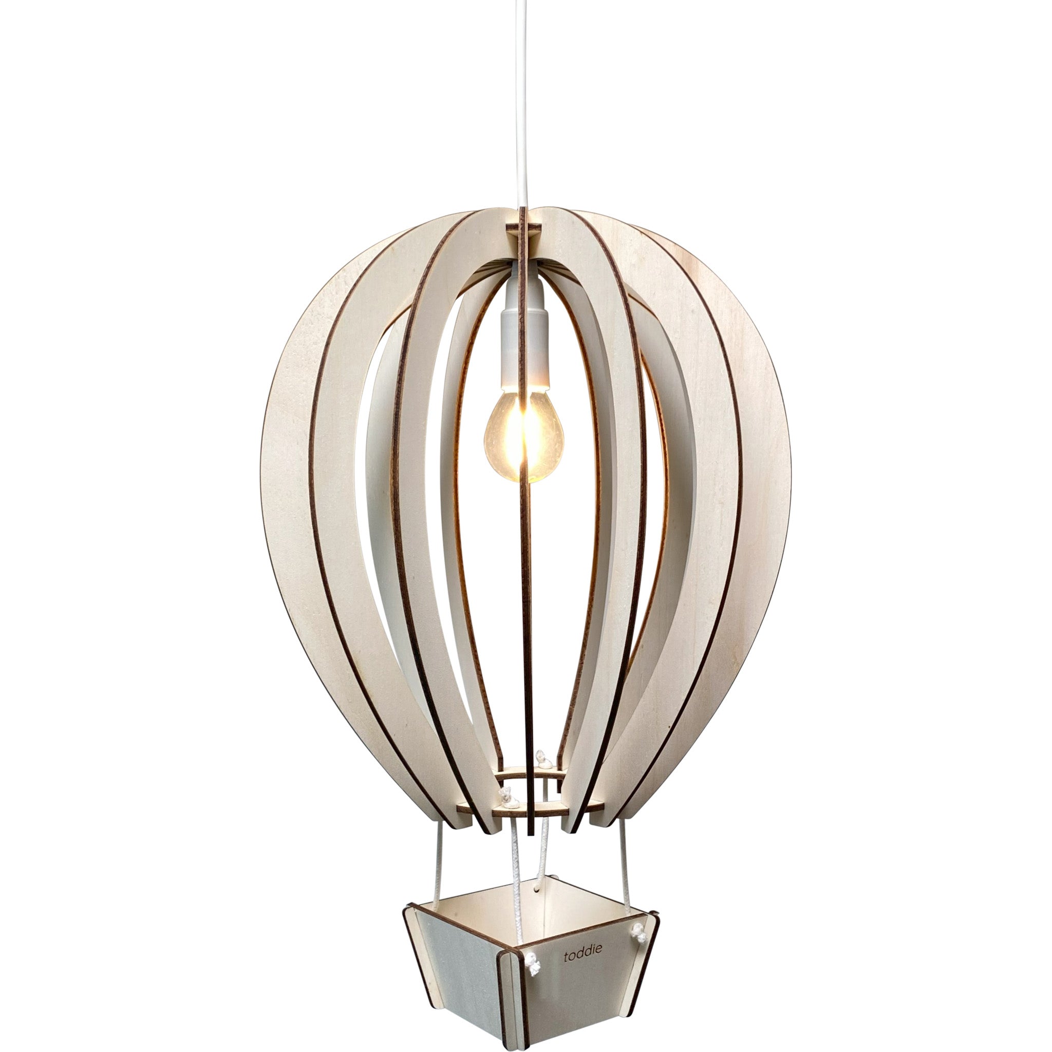 Houten hanglamp kinderkamer | Luchtballon - blank