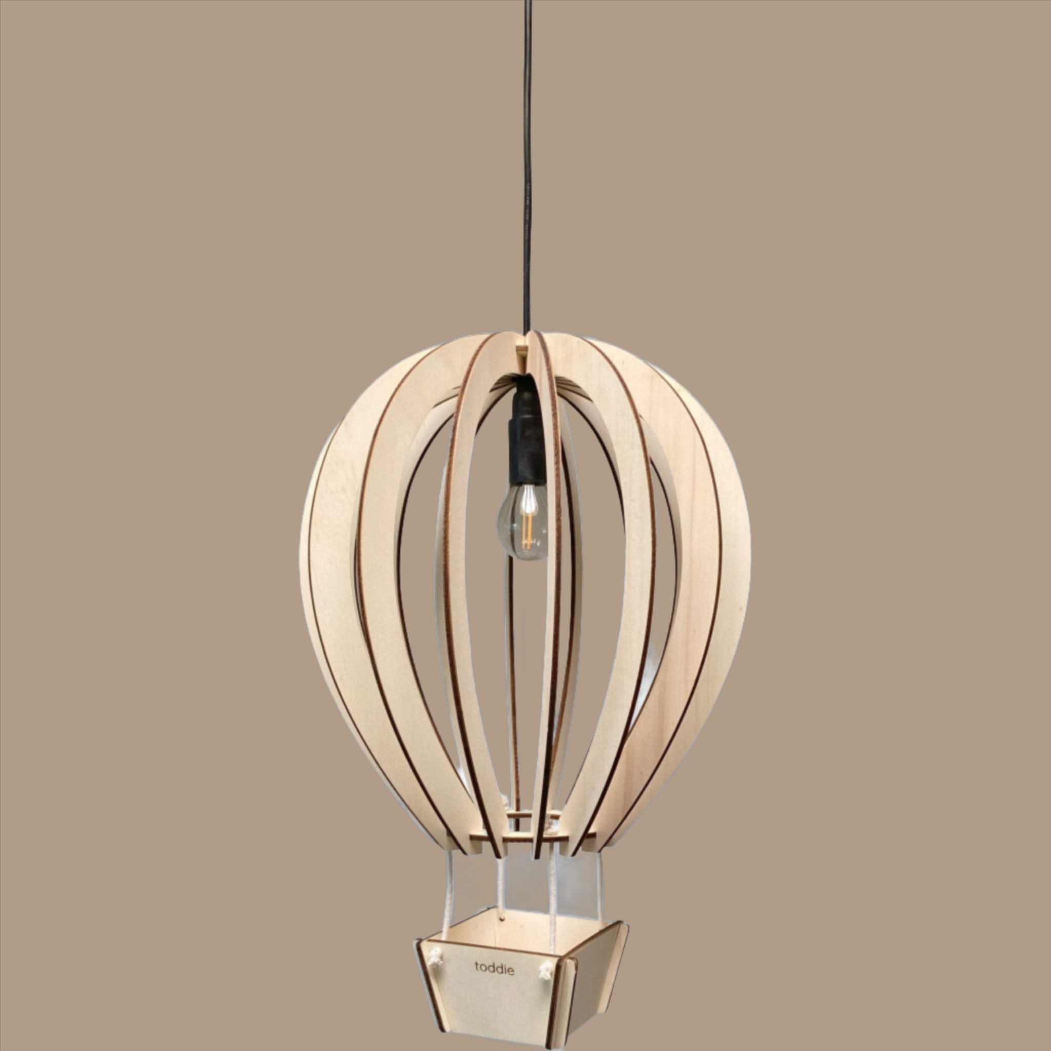 Houten hanglamp kinderkamer | Luchtballon - blank