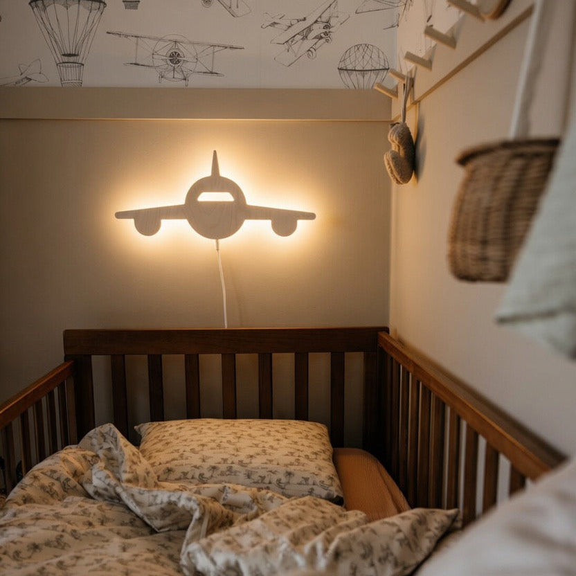 Houten wandlamp kinderkamer | Vliegtuig - blank – toddie.nl ®