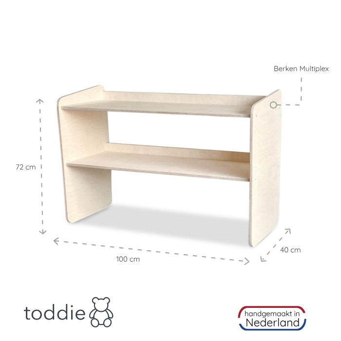 Jollie montessori open speelgoedkast + rijdende opbergkisten | Boekenkast 2 planken - blank