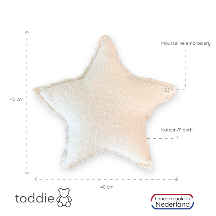 Sierkussen kinderkamer | Ster - mousseline embroidery - toddie.nl