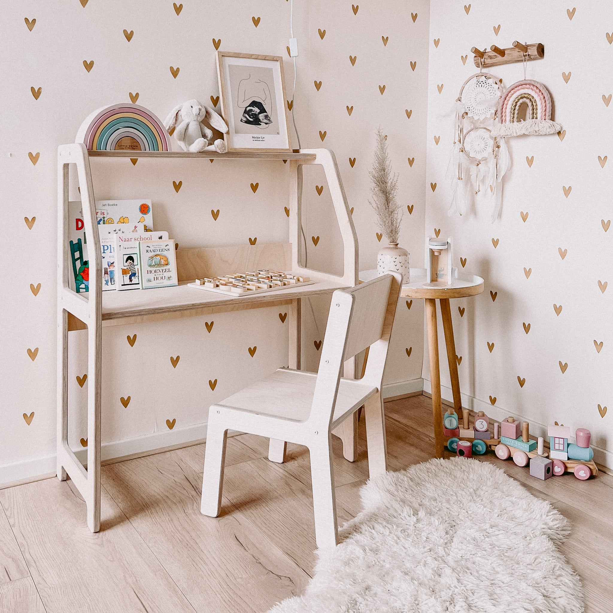 Moodie montessori houten bureau kinderkamer 2-7 jaar | Met stoel - blank