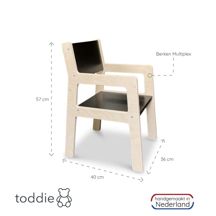 Houten kinderstoeltje 4-7 jaar, kleuterstoeltje | zwart - toddie.nl