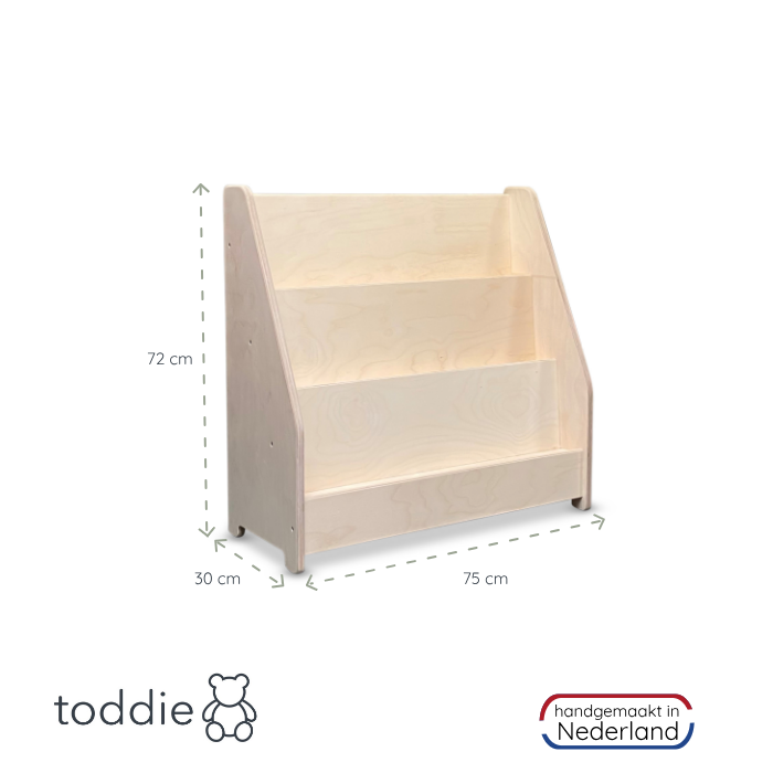 Montessori boekenkast kinderkamer | 3 tredes - blank - toddie.nl