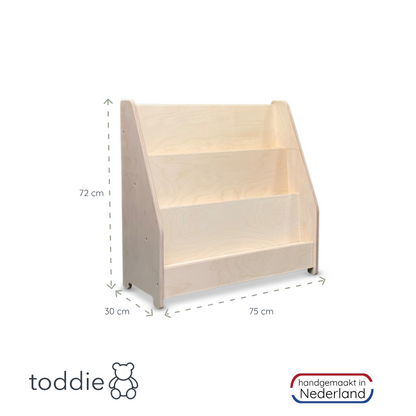 Montessori boekenkast kinderkamer | 3 tredes - blank - toddie.nl