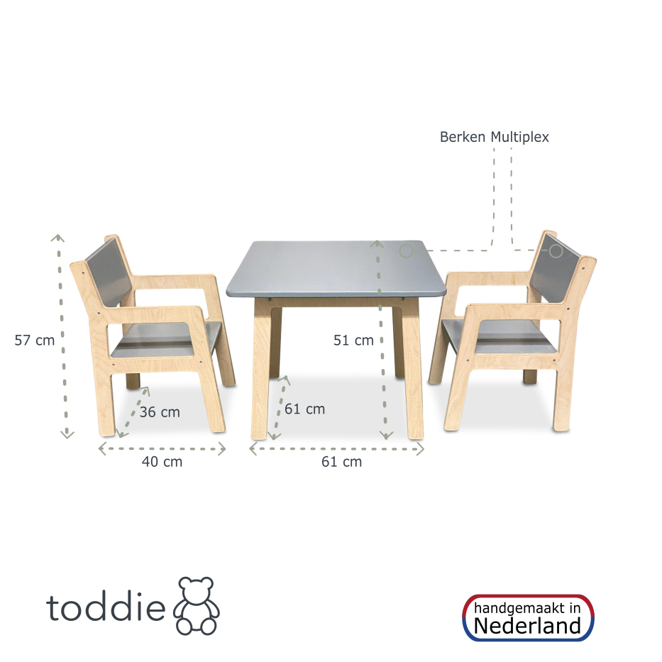 Houten kindermeubelsetje 4-7 jaar | Tafeltje + 2 stoeltjes - Denim Drift - toddie.nl