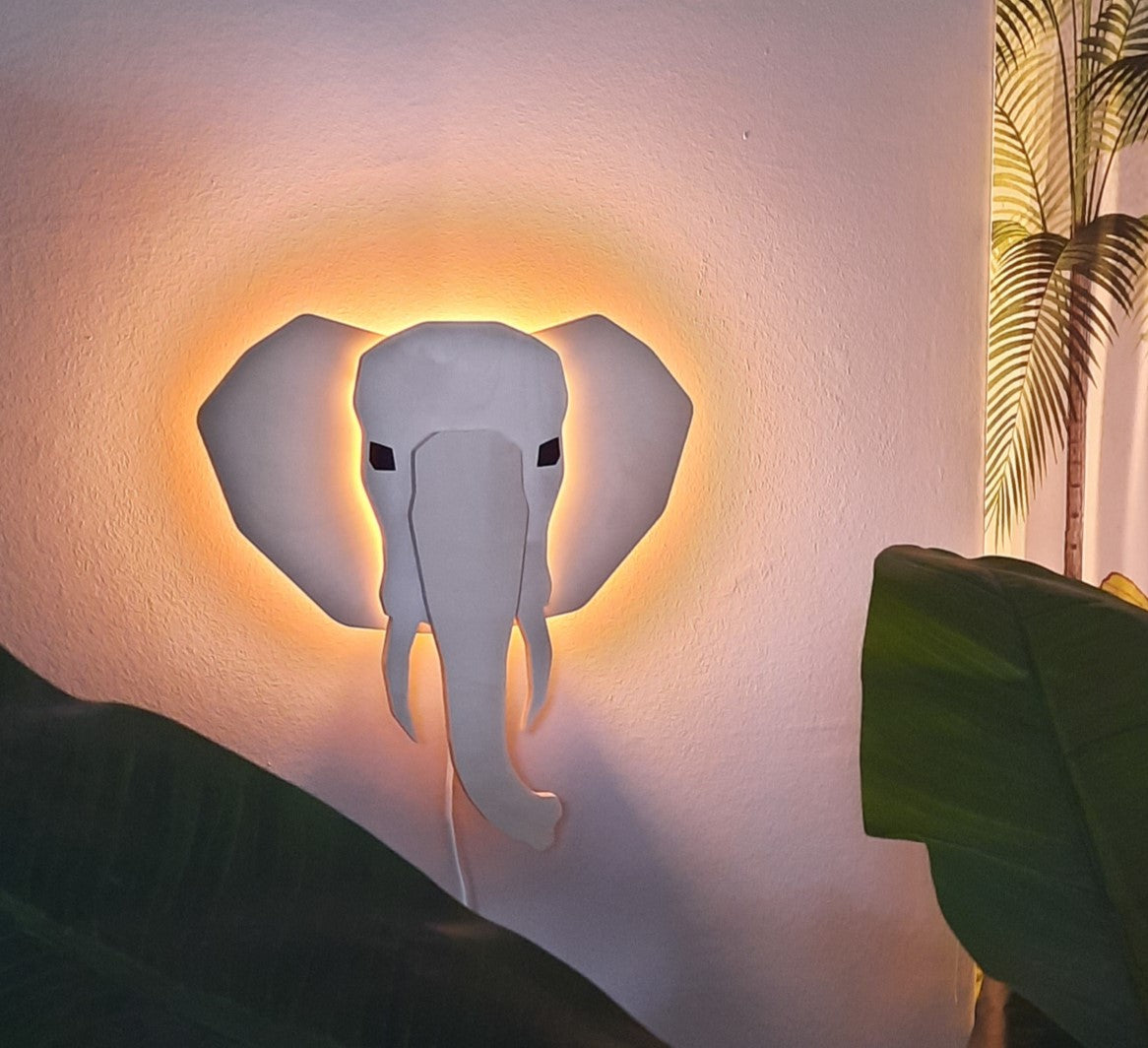 Houten wandlamp kinderkamer | Olifant 3D - blank - toddie.nl