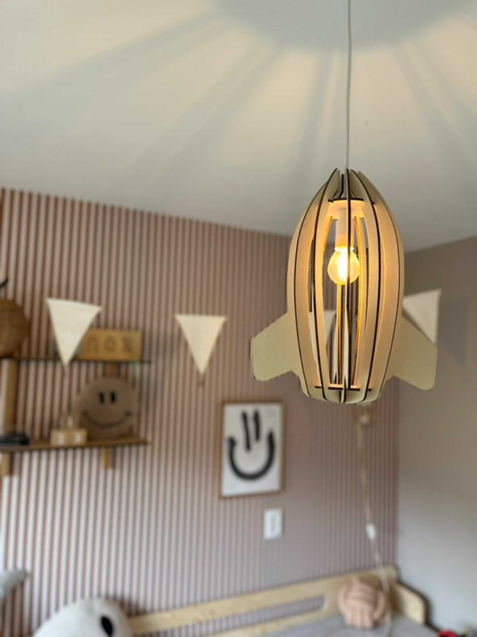 Houten hanglamp kinderkamer | Raket - blank