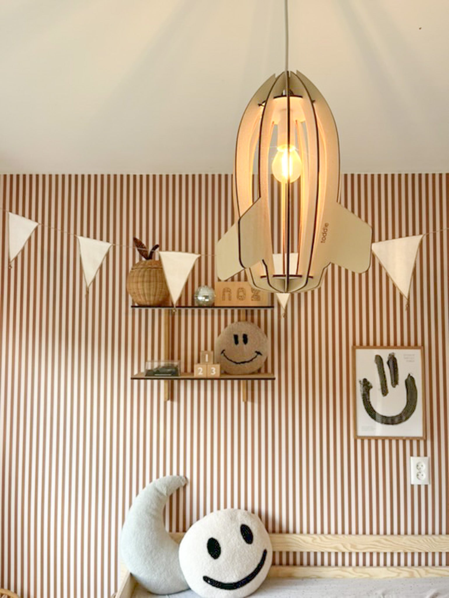 Houten hanglamp kinderkamer | Raket - blank