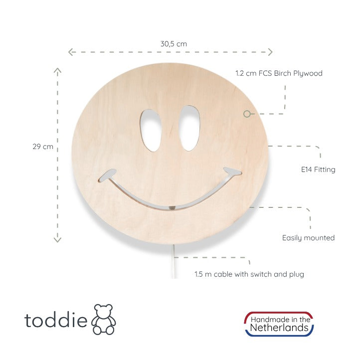 Houten wandlamp kinderkamer | Smiley - blank