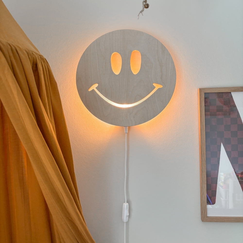 Houten wandlamp kinderkamer | Smiley - blank
