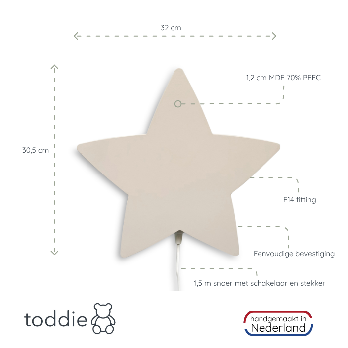 Houten wandlamp kinderkamer | Ster - beige - toddie.nl