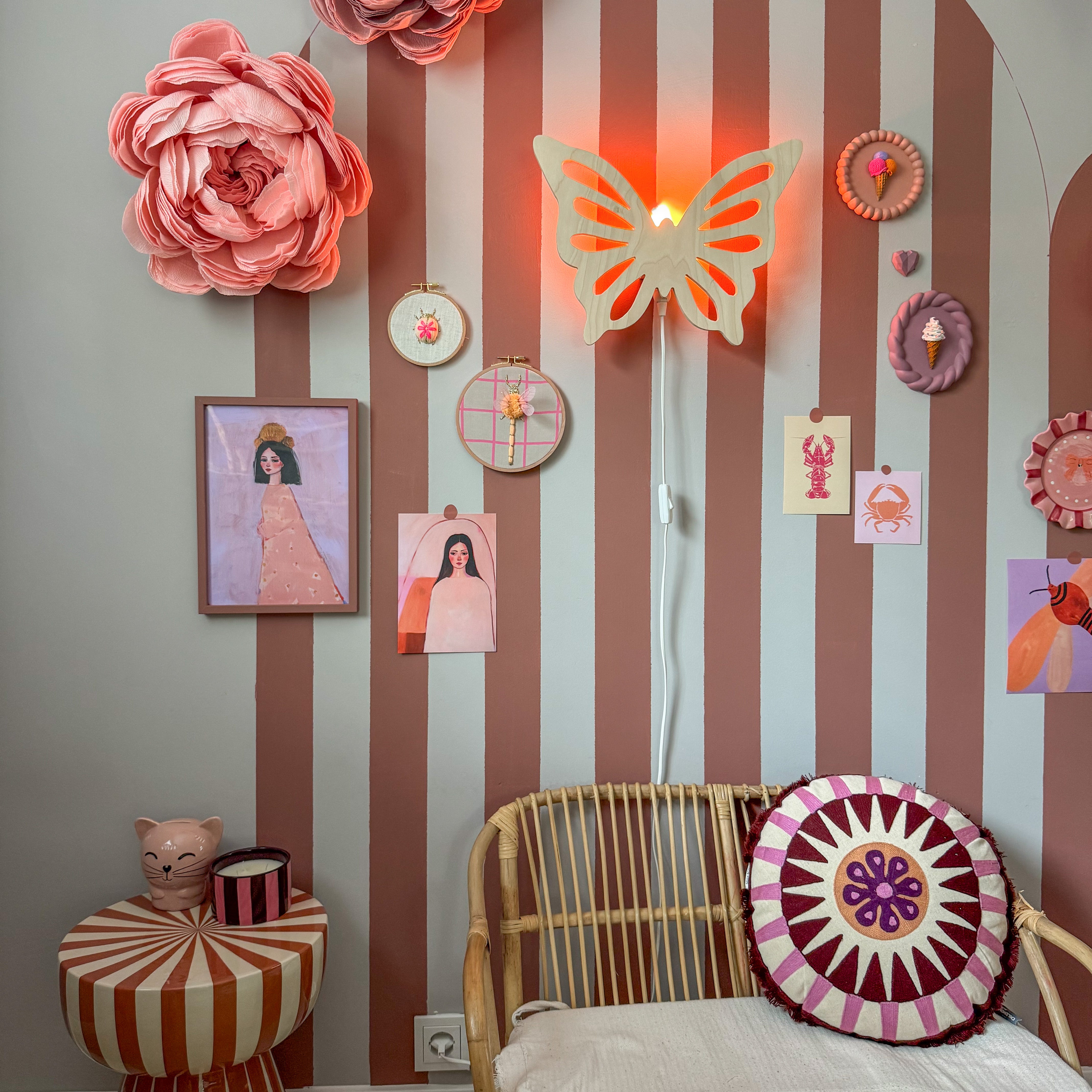 Houten wandlamp kinderkamer | Vlinder - blank