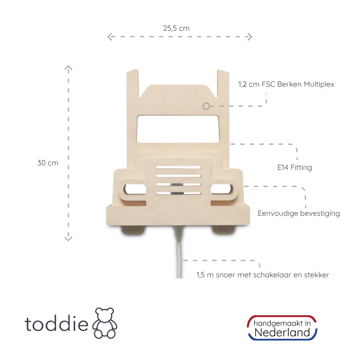 Houten wandlamp kinderkamer | vrachtwagen - toddie.nl