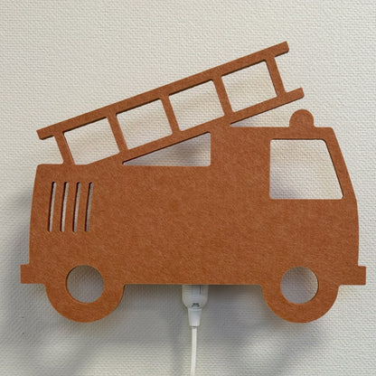 Vilten wandlamp brandweerwagen terracotta – lamp uit