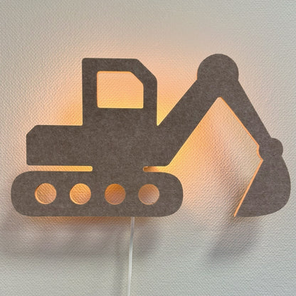 Vilten wandlamp graafmachine zandbeige – lamp aan
