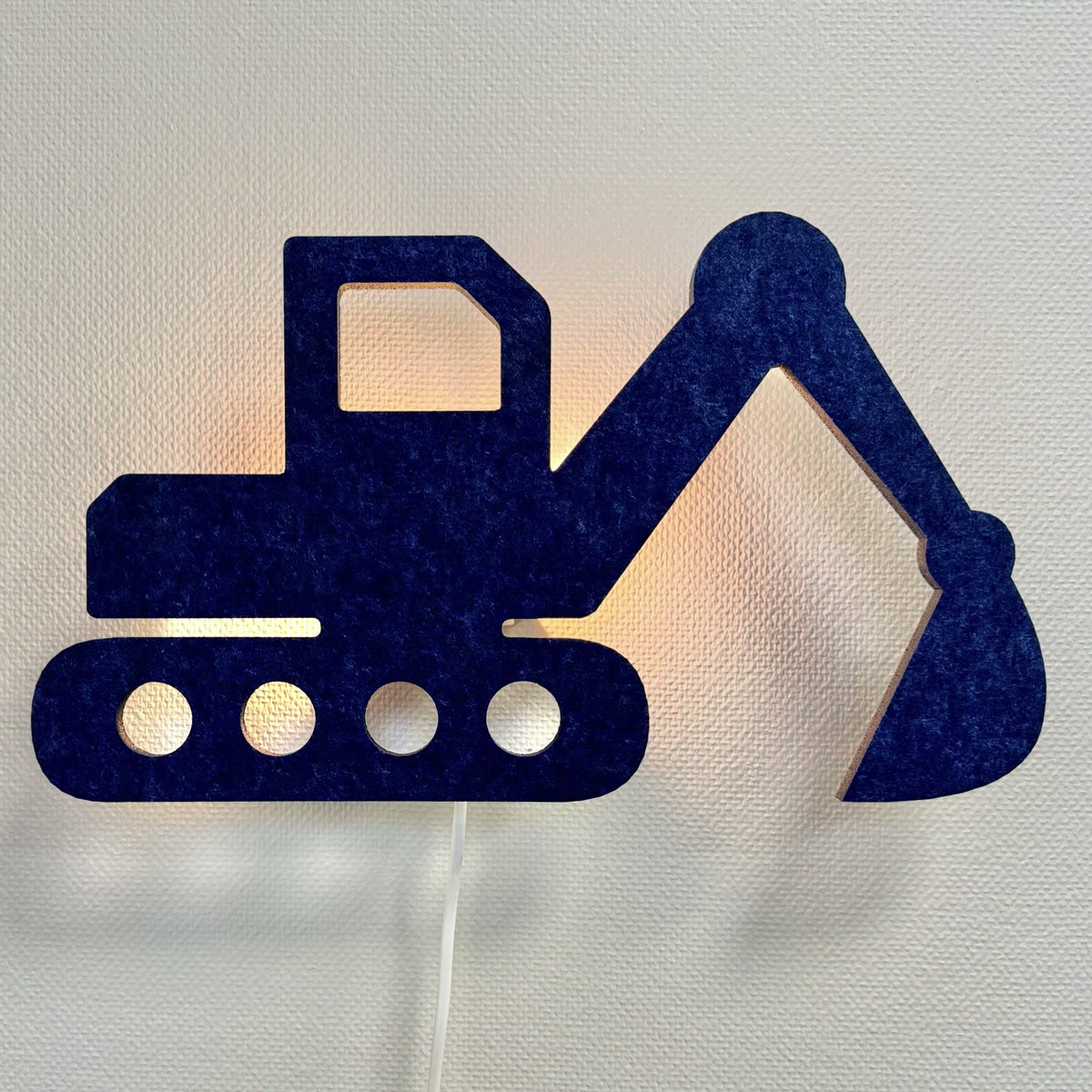 Vilten wandlamp graafmachine nachtblauw – vooraanzicht