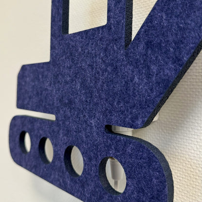 Vilten wandlamp graafmachine nachtblauw – close-up van het PET-vilt
