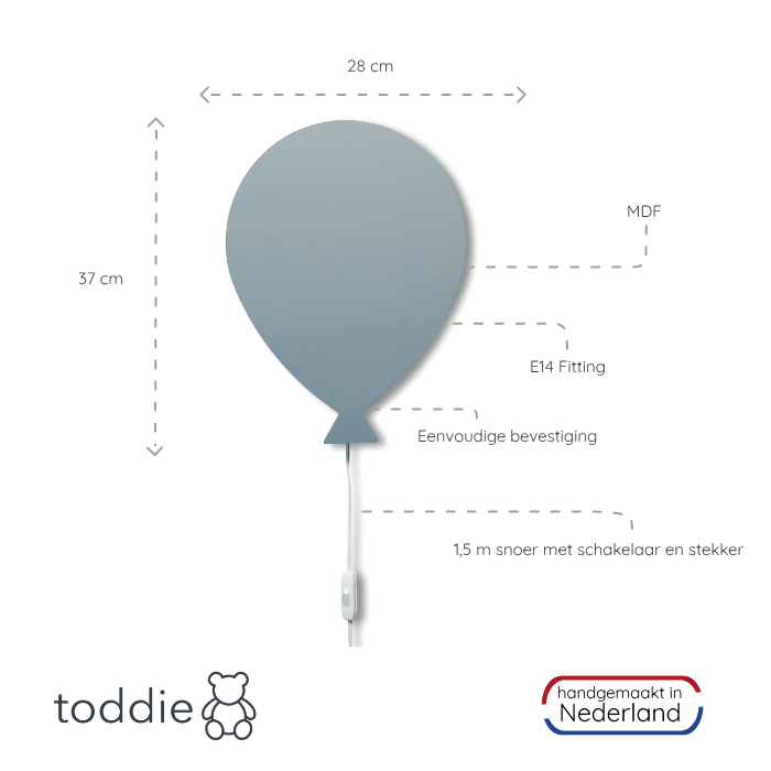 Houten wandlamp kinderkamer | Ballon - Denim drift - toddie.nl