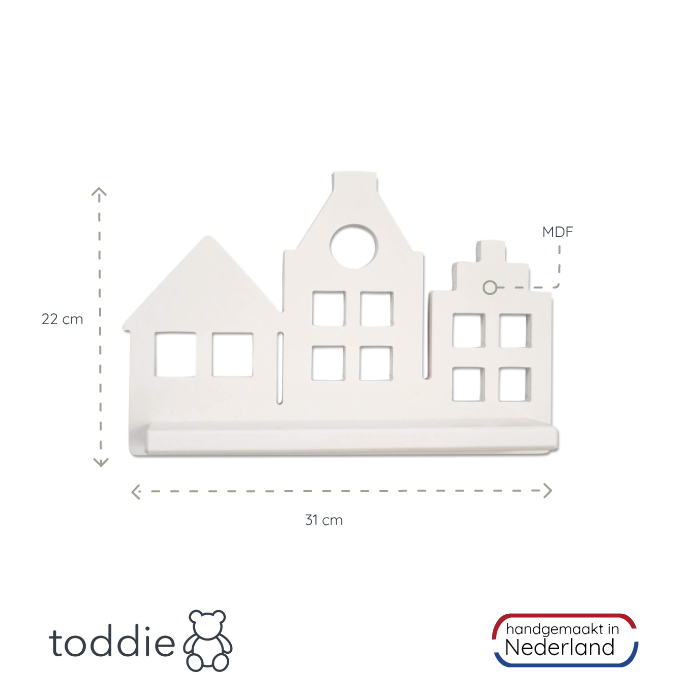 Houten wandplank | Grachtenpanden - wit - toddie.nl