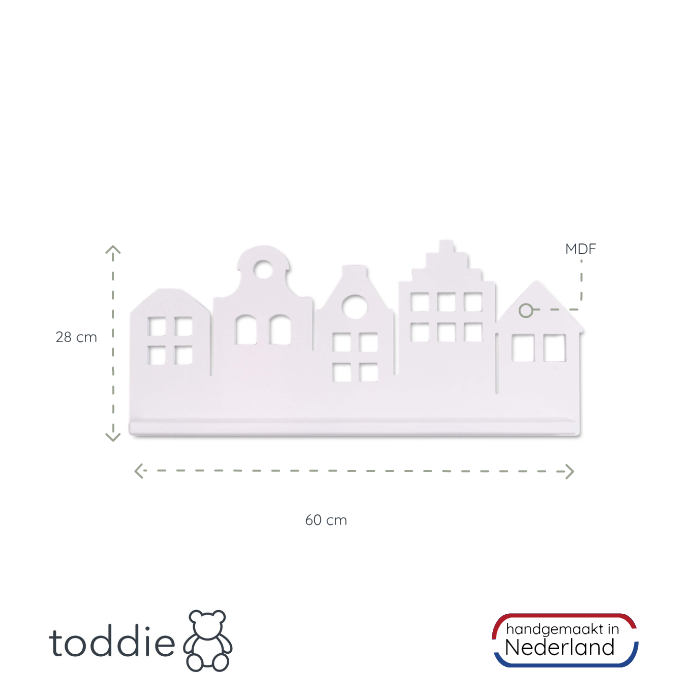 2 houten wandplanken | Grachtenpanden - wit - toddie.nl