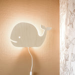 Houten wandlamp kinderkamer | Walvis - blank