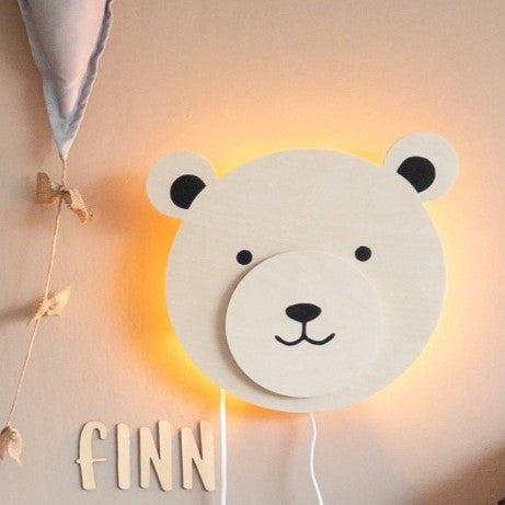 Houten wandlamp kinderkamer | Teddy - blank - toddie.nl