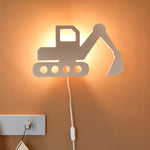 Houten wandlamp kinderkamer | Graafmachine - blank
