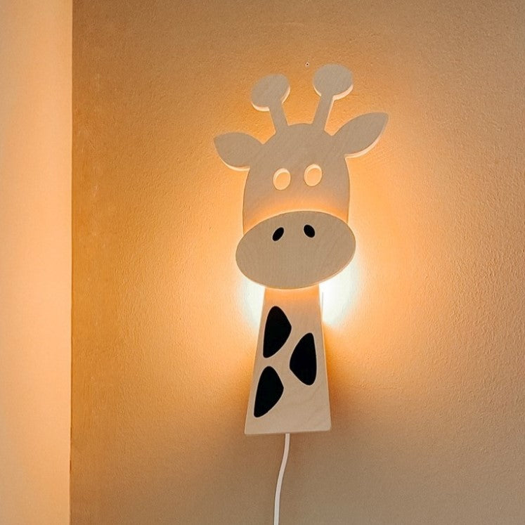 Houten wandlamp kinderkamer | Giraffe - blank - toddie.nl