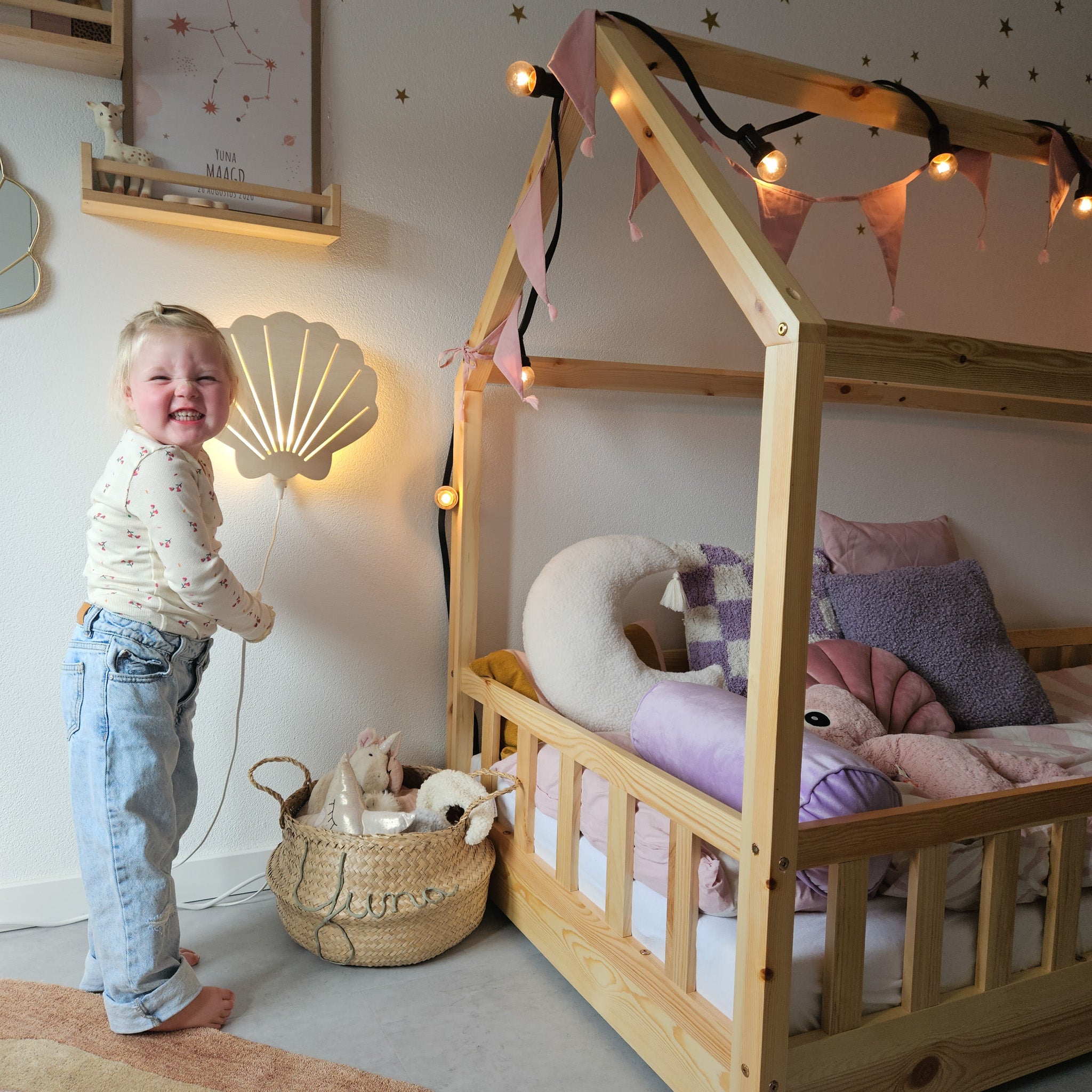 Houten wandlamp kinderkamer | Schelp - blank - toddie.nl