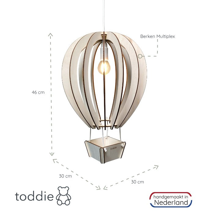 Houten hanglamp kinderkamer | Luchtballon - blank