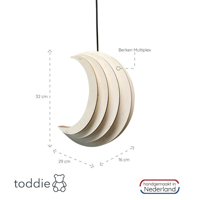 Houten hanglamp kinderkamer | Maan - blank