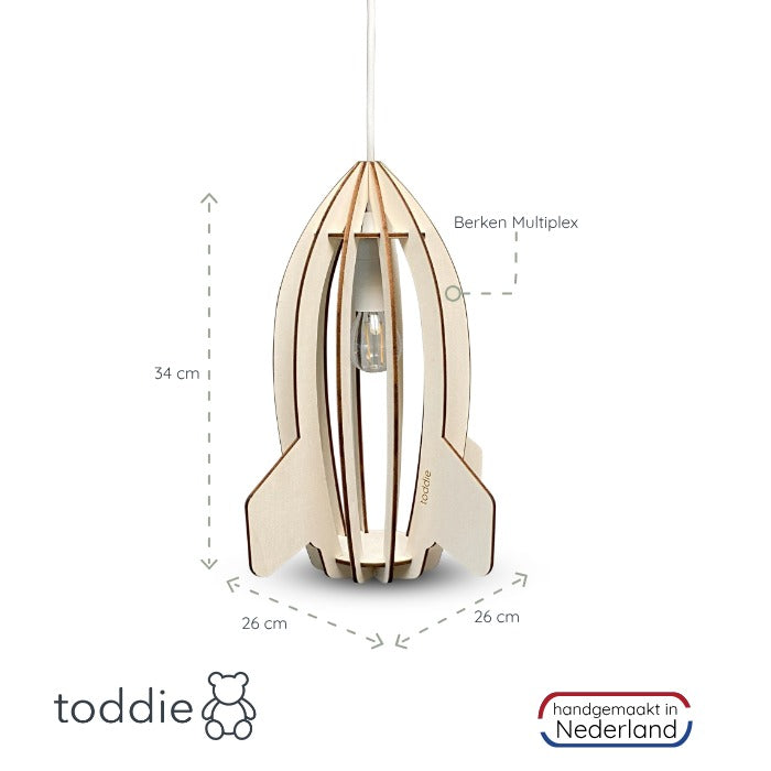 Houten hanglamp kinderkamer | Raket - blank