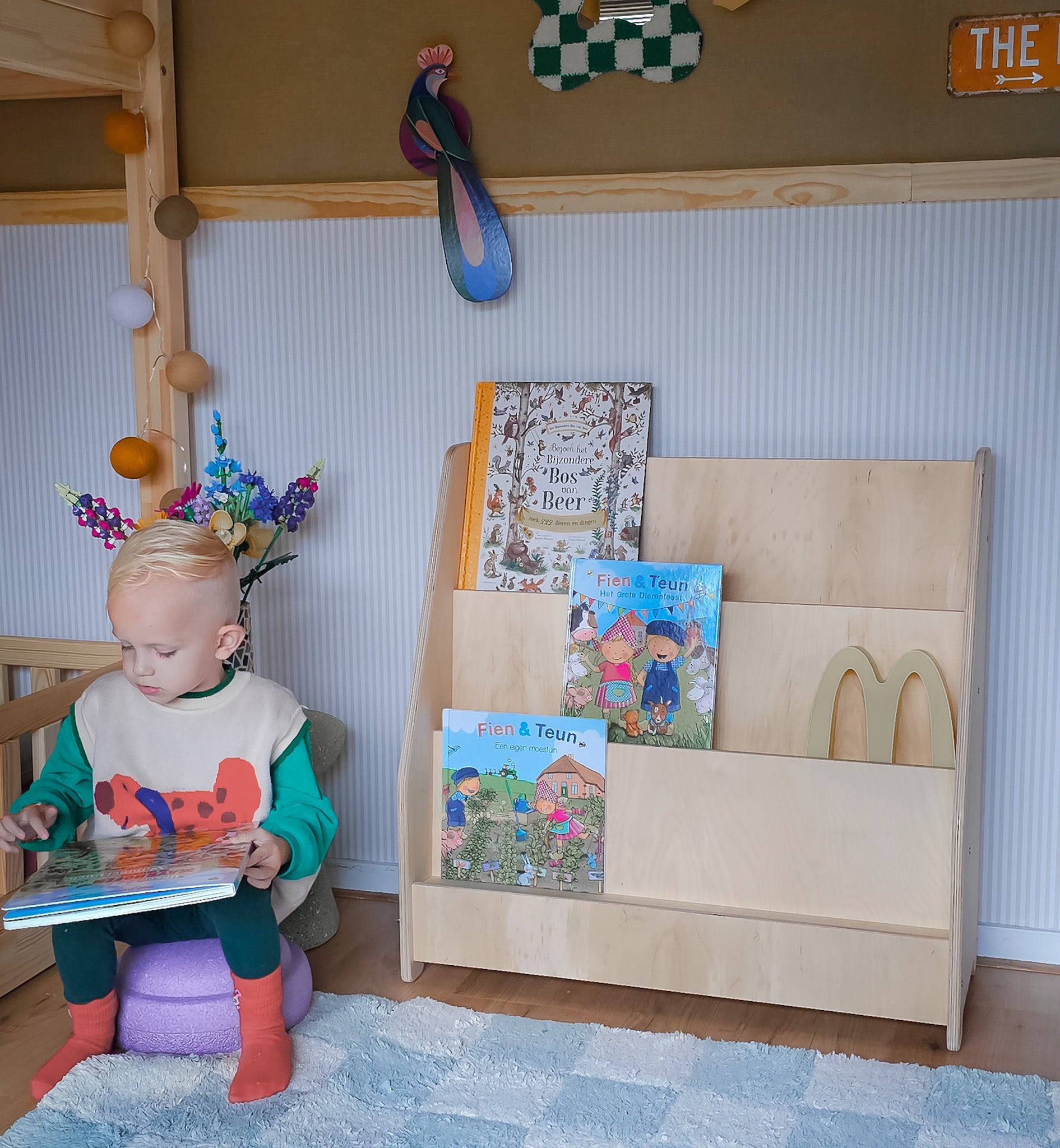 3 Sprouts Montessori Boekenkast voor kinderen, van hout, terrazzo klei