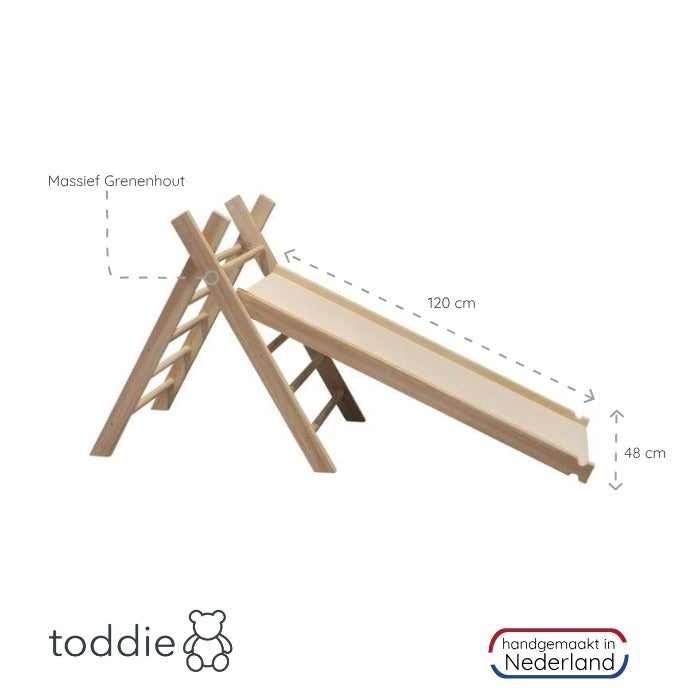 Houten klimrek | Pikler driehoek inklapbaar met glijbaan - blank